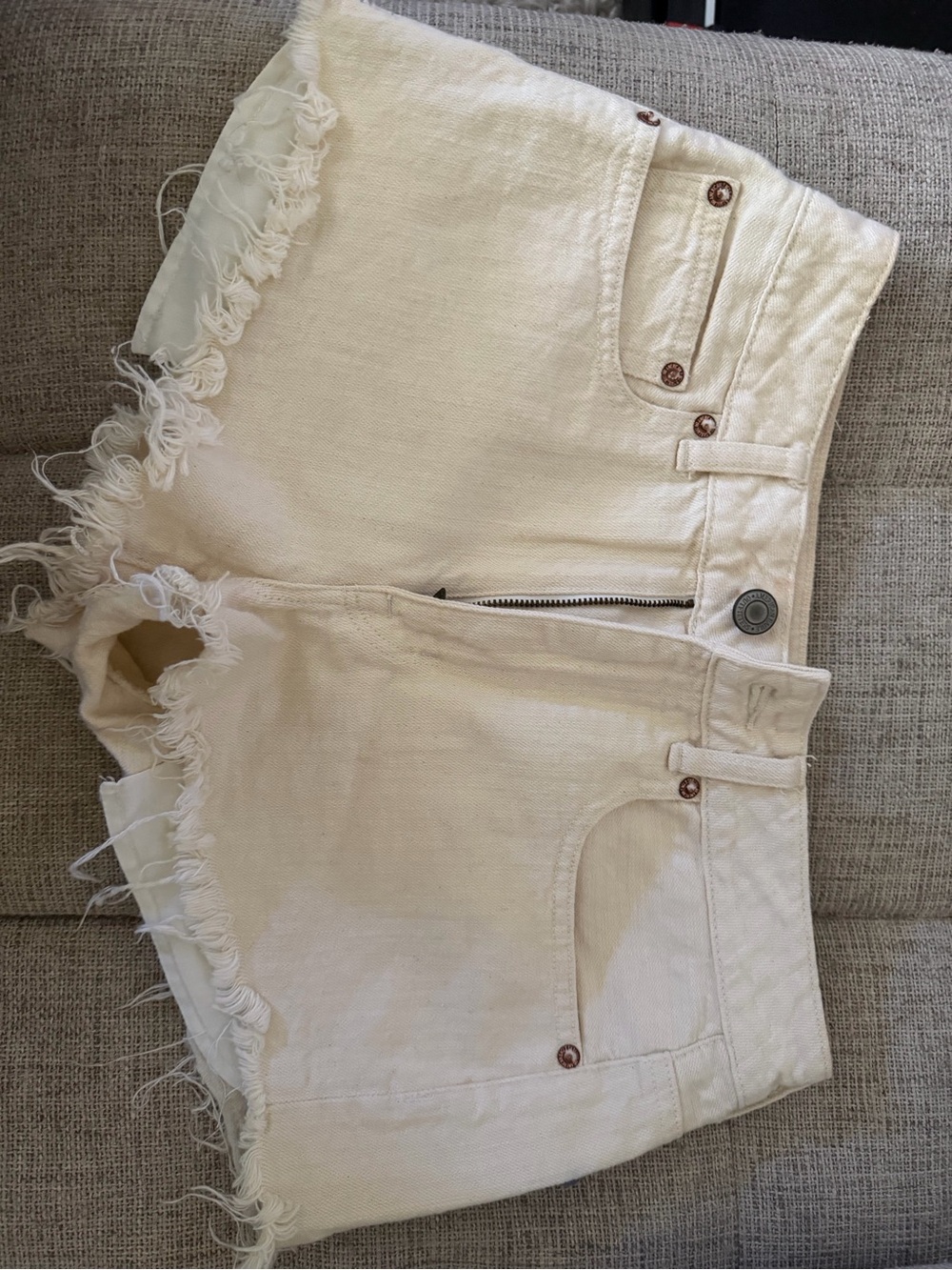 American Eagle Outfitters Cream Fray-Hem Denim Shorts